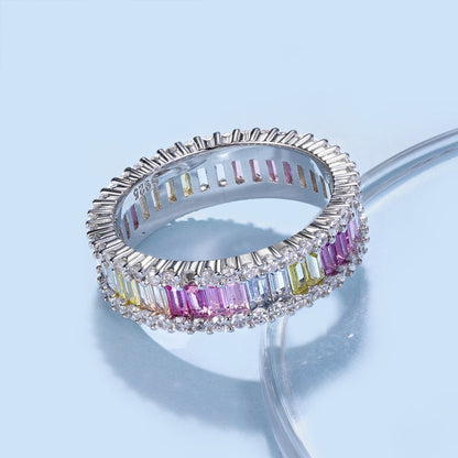 [Vivid Aurora]Dainty Kaleidoscopic Emerald Cut Daily Ring